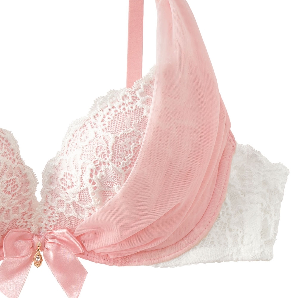 B70 (32A) Aimerfeel's Sayuri Deluxe Pink and White Lace Ribbon Bra